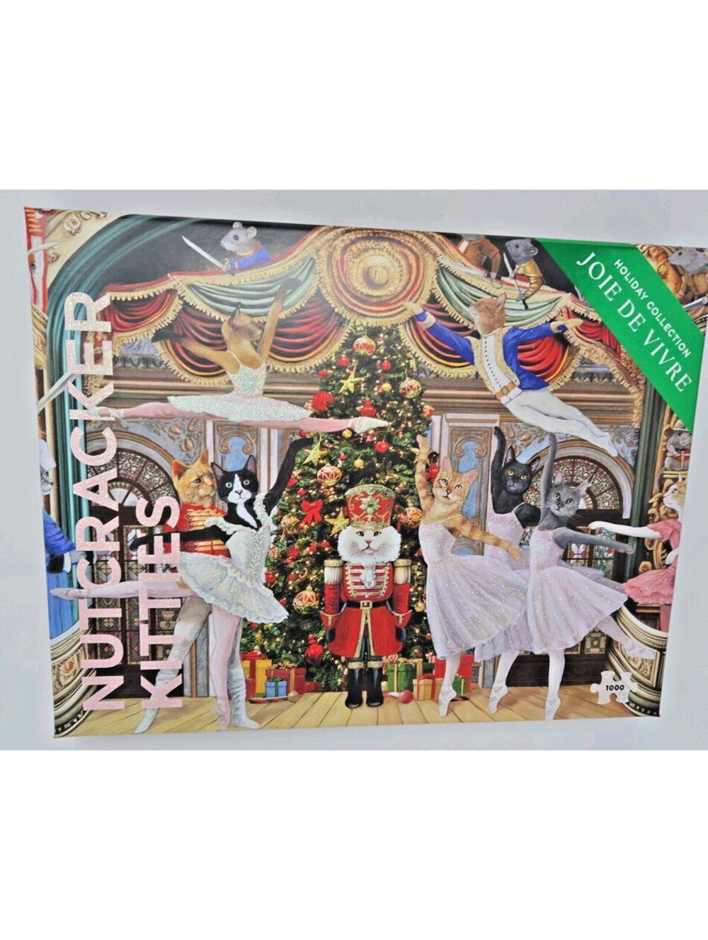 Pomegranate Puzzle "Nutcracker Kitties" 1000pc Glitter Puzzle 1pc Missing
